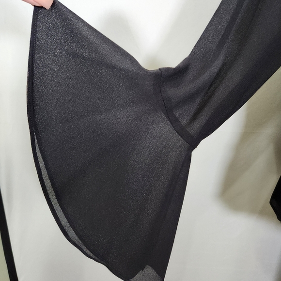 Vintage JR Nites Sheer Wide Leg Black High Waist Asymmetrical Pantsuit with Slit - Picture 5 of 14